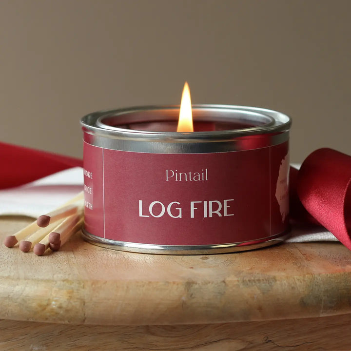 Log Fire Small Tin Candle