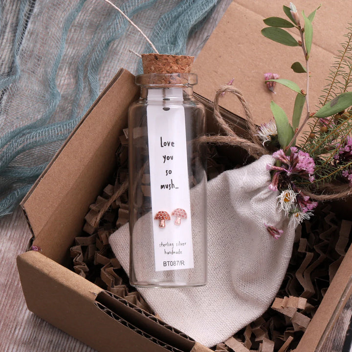 Love You So Mush Little Mushroom Earrings in Bottle