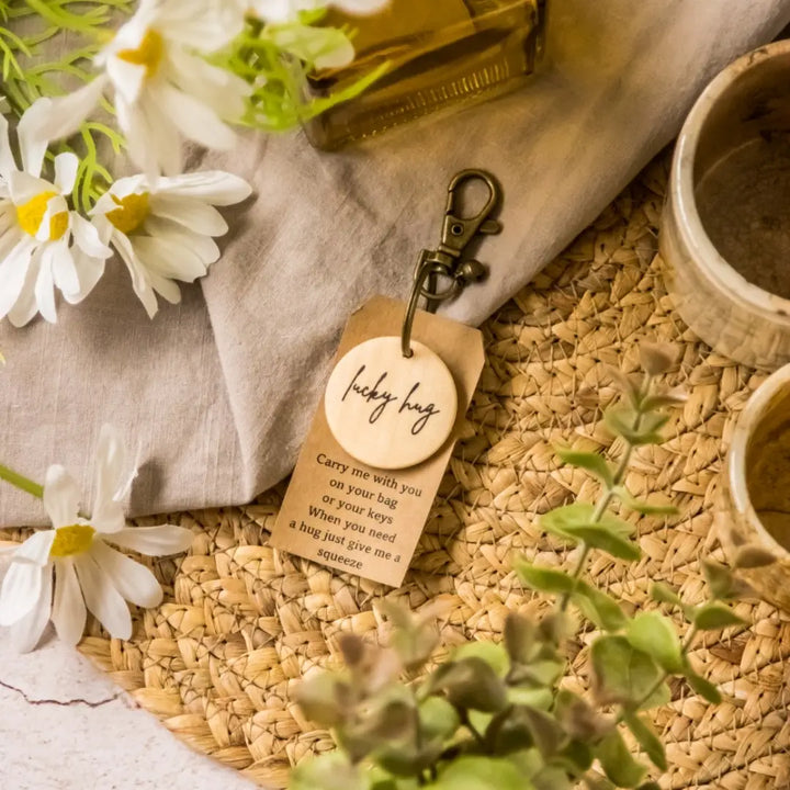 Little Lucky Hug Wooden Key Ring