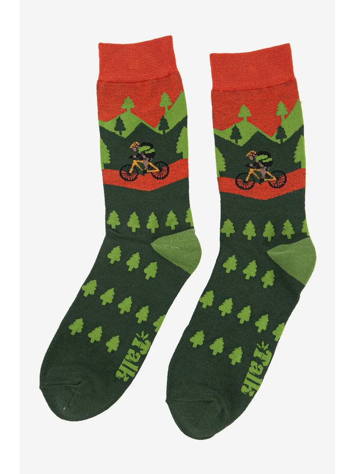 Men's Mountain Bike Forest Scene Cycling Bamboo Socks
