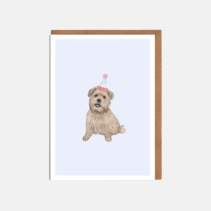 Norfolk Terrier & Party Hat Dog Card - Blank or Birthday