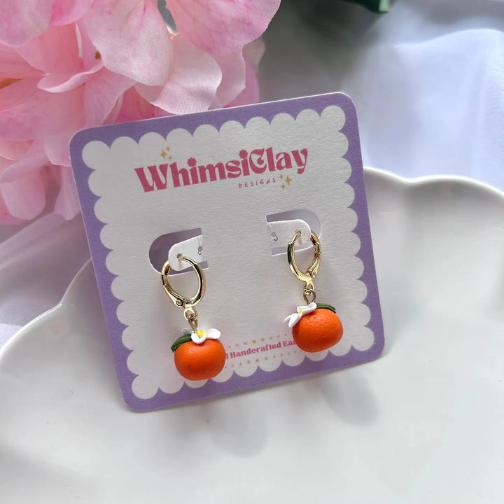 Orange Floral Clay Hoop Earrings