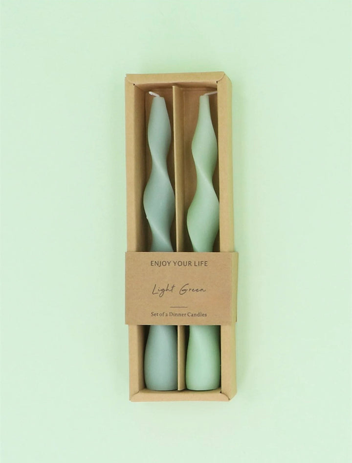 Tonal Pastel Green Twist Candles Pack of 2