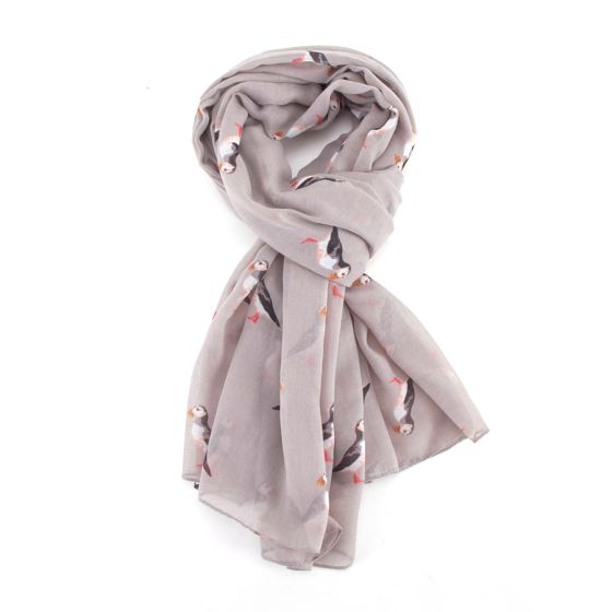 Lightweight Puffin Print Scarf Grey