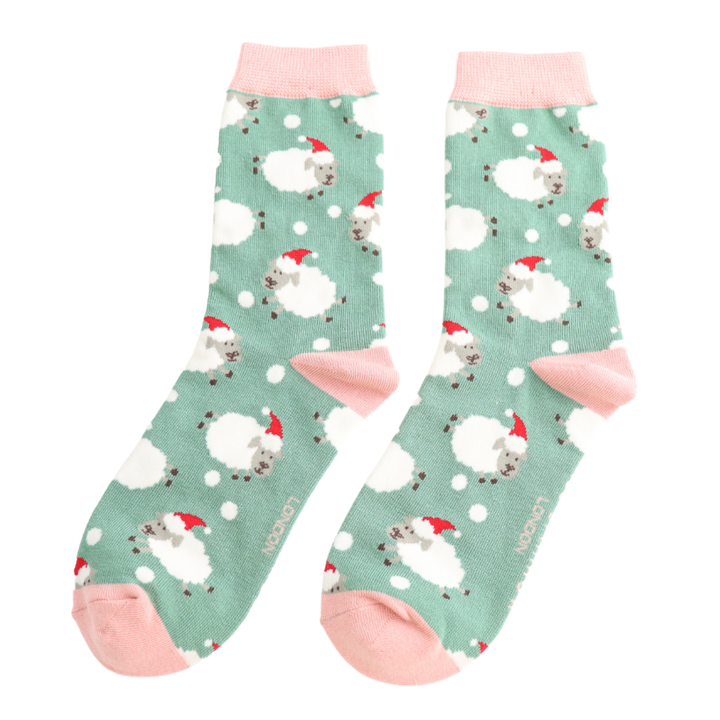 Women's Festive Sheep Green Socks