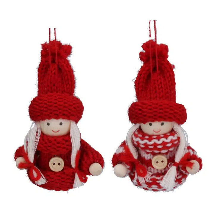 Knitted Red/White Scandi Girl Decorations Assorted
