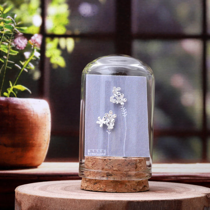 Silver Hydrangea Flower Earrings in Bottle