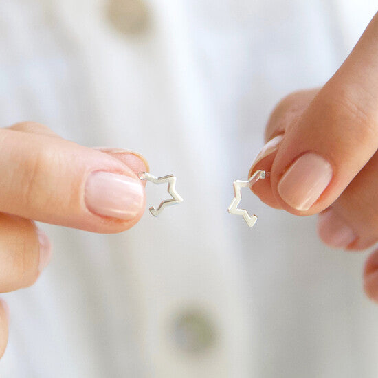 Mini Sterling Silver Star Outline Hoop Earrings