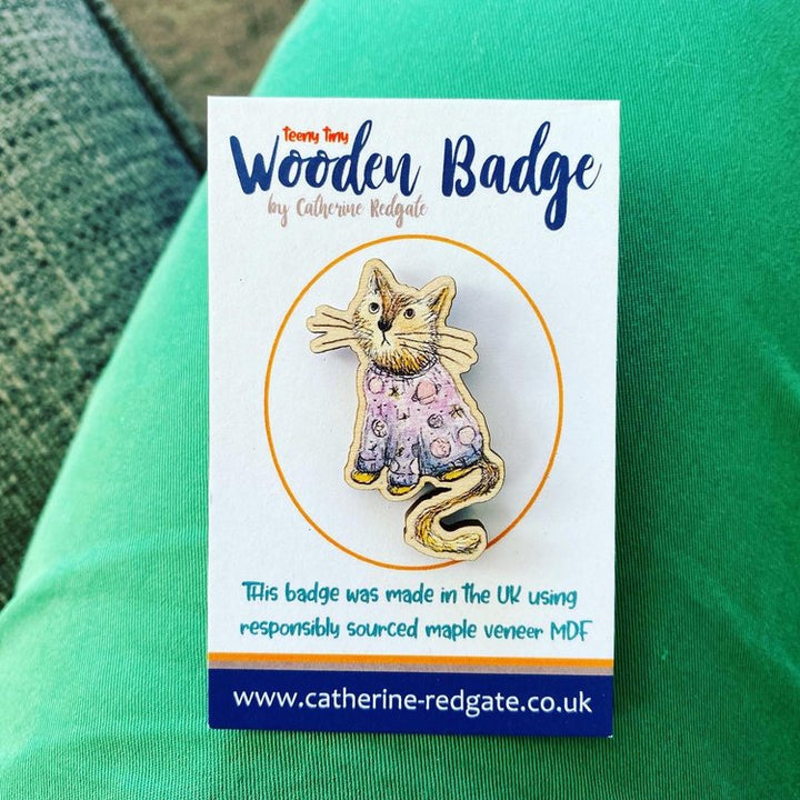 Space Cat Wooden Badge
