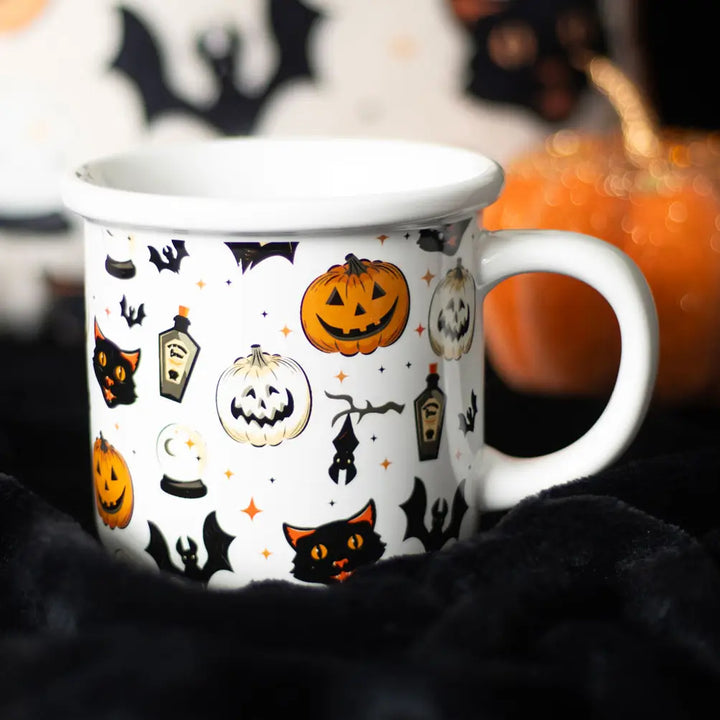Spooky Cat and Pumpkin Print Halloween Mug
