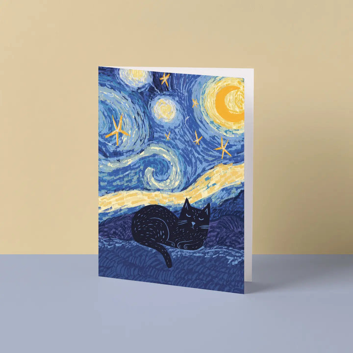 Cat in A Starry Night Card