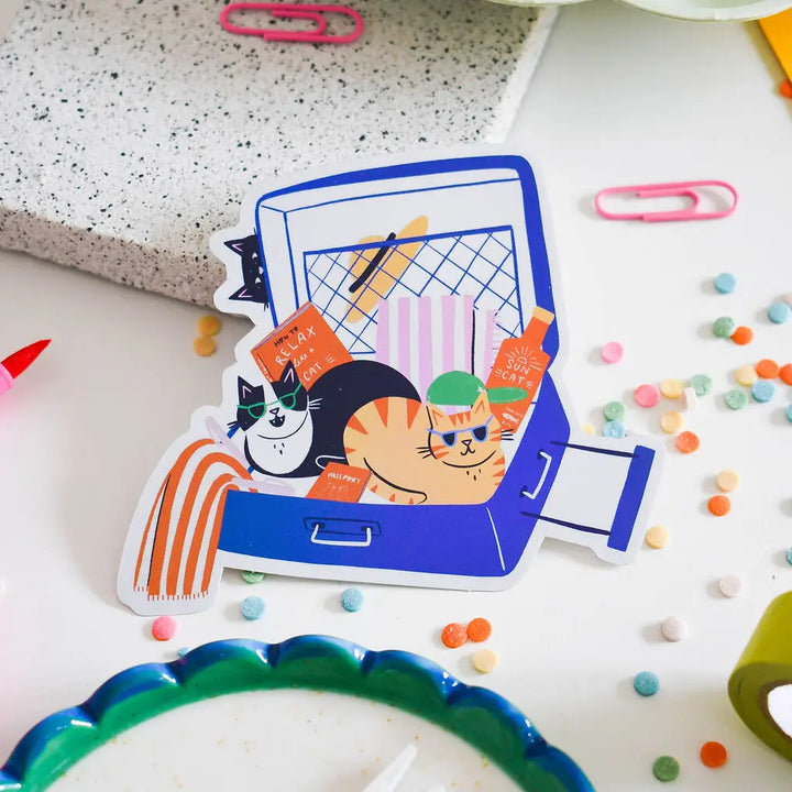 Suitcase Cats- Holographic Vinyl Sticker