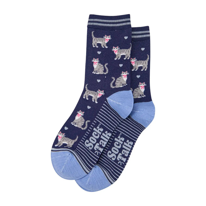Tabby Cats Navy Ladies Bamboo Socks