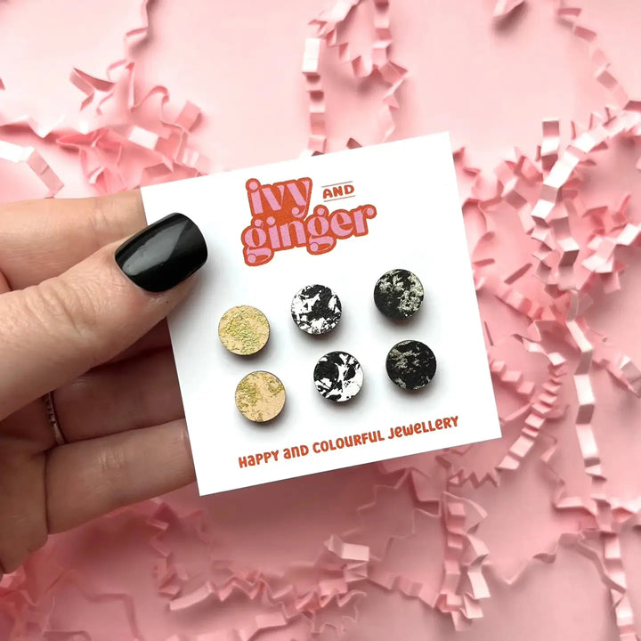 Three Piece Textured Circle Mini Stud Earrings Hand Made