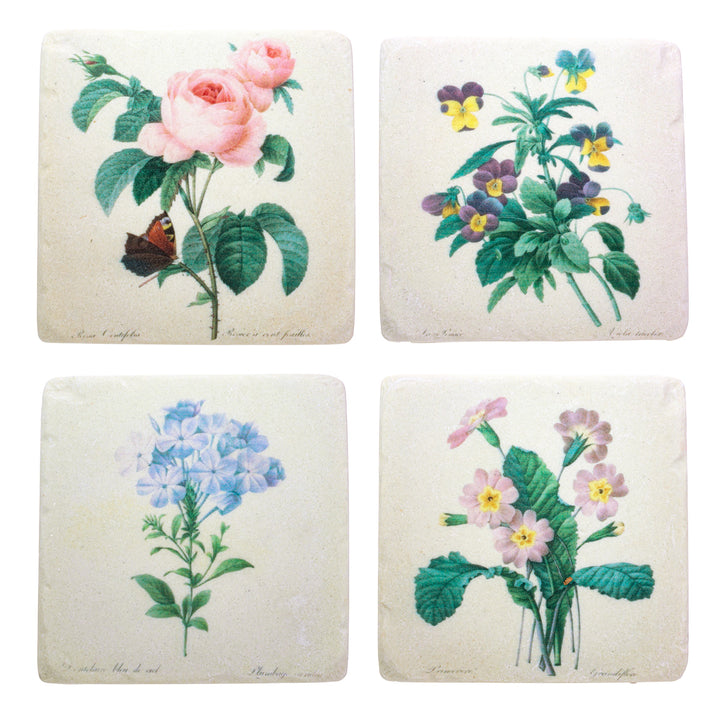Ceramic Flower Coasters - Set Of 4