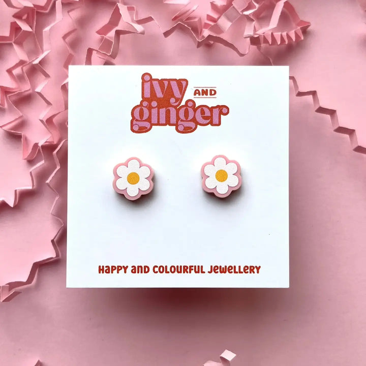 Midi Pastel Pink Daisy Stud Earrings Recycled Acrylic