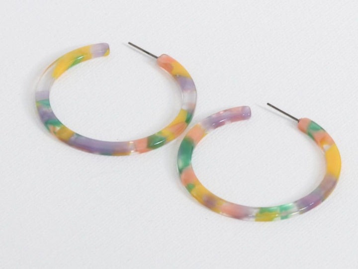 Sophia Hoop Resin Earrings in Lilac, Pink and Green