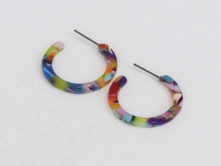 Emily Tiny Hoop Resin Earrings in Red/Orange/Lilac