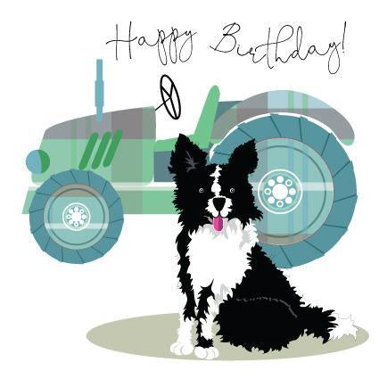 Collie Dog & Tractor Birthday Card