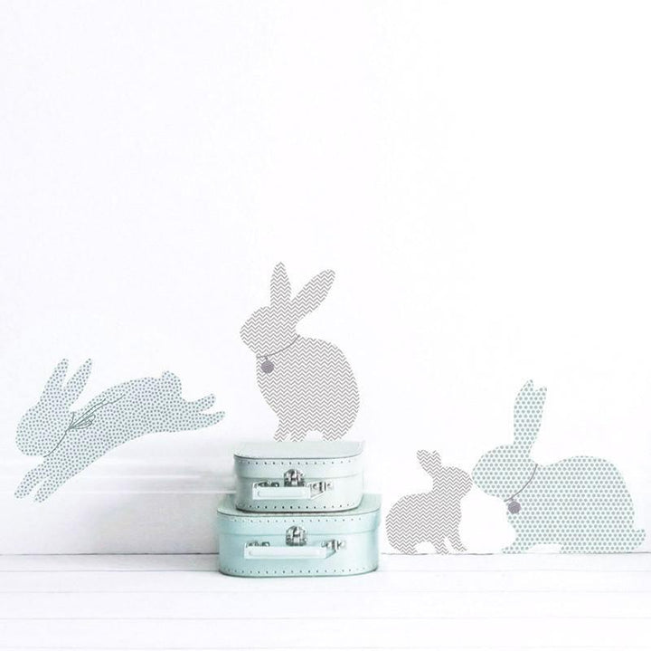 Rabbit Wall Stickers in Duck Egg Blue & Grey
