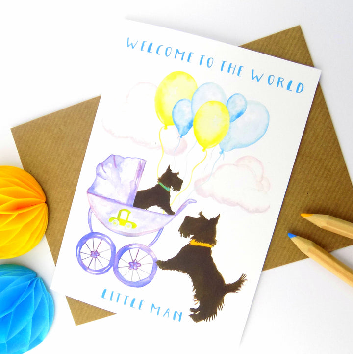 Cute Scottie Dog New Baby Boy Card