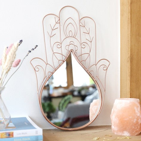 Rose Gold Hamsa Hand Wall Mirror