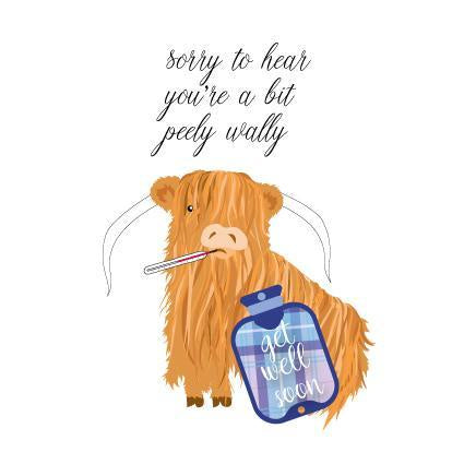 Sorry To Hear You're Peely Wally Highland Coo Get Well Card