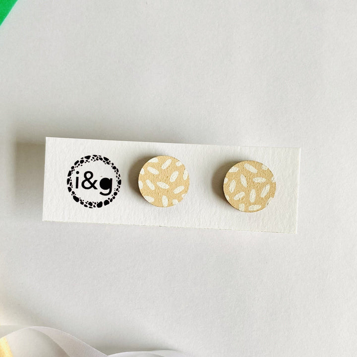 Beige And White Dash Midi Stud Earrings Hand Painted