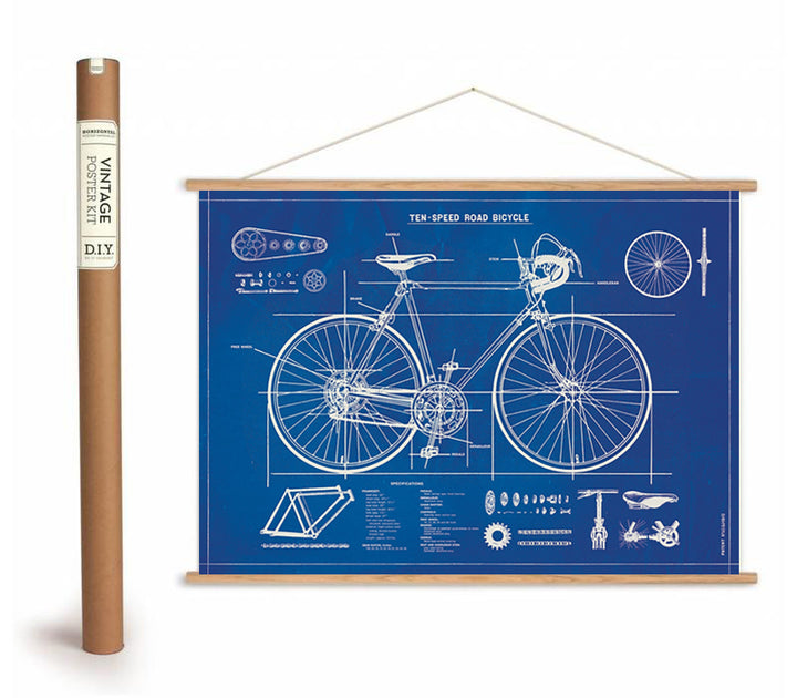 Vintage Style Bicycle Blueprint Poster
