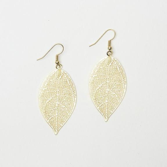 Large Delicate Gold Filigree Leaf Earrings