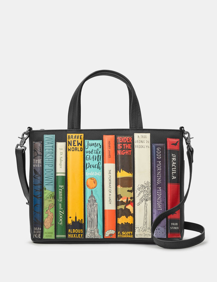Bookworm Black Leather Library Books Multiway Grab Bag