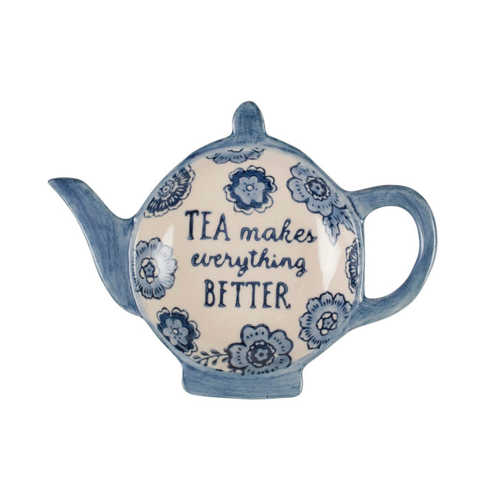 BLUE FLORAL TEA LOVERS TEA BAG DISH