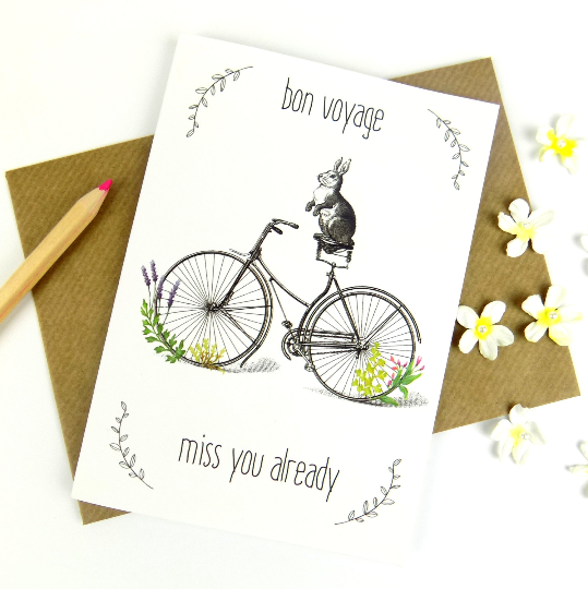 Bon Voyage (Rabbit on Bike) card