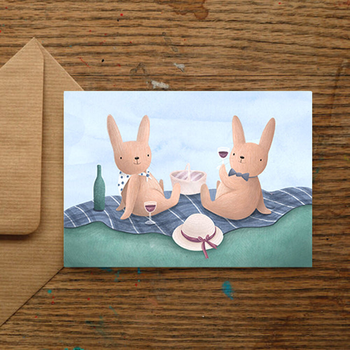 Cute Bunny Picnic Blank Greeting Card