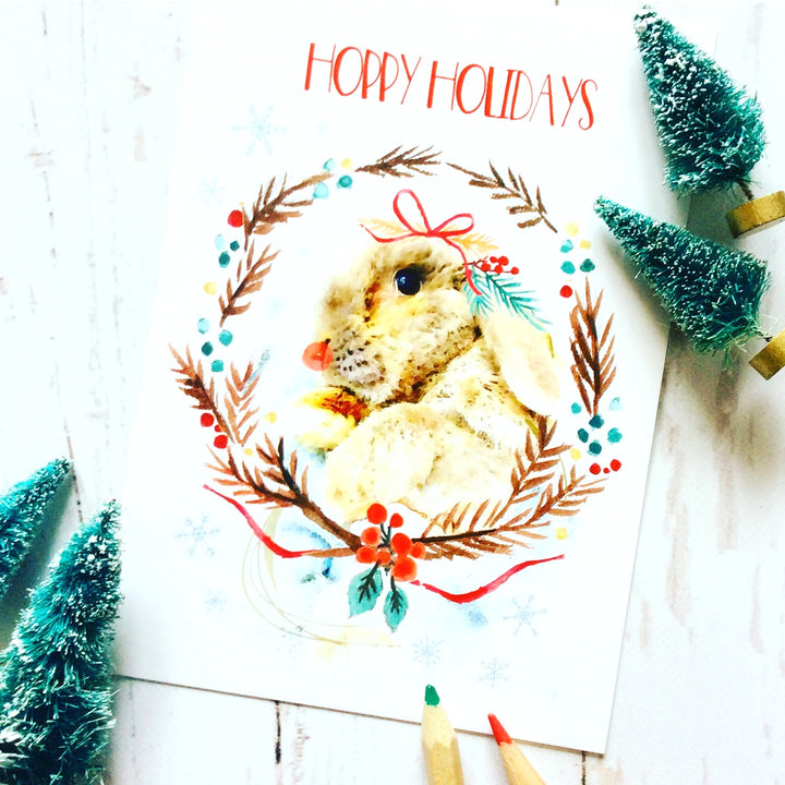 Hoppy Christmas Bunny Postcard