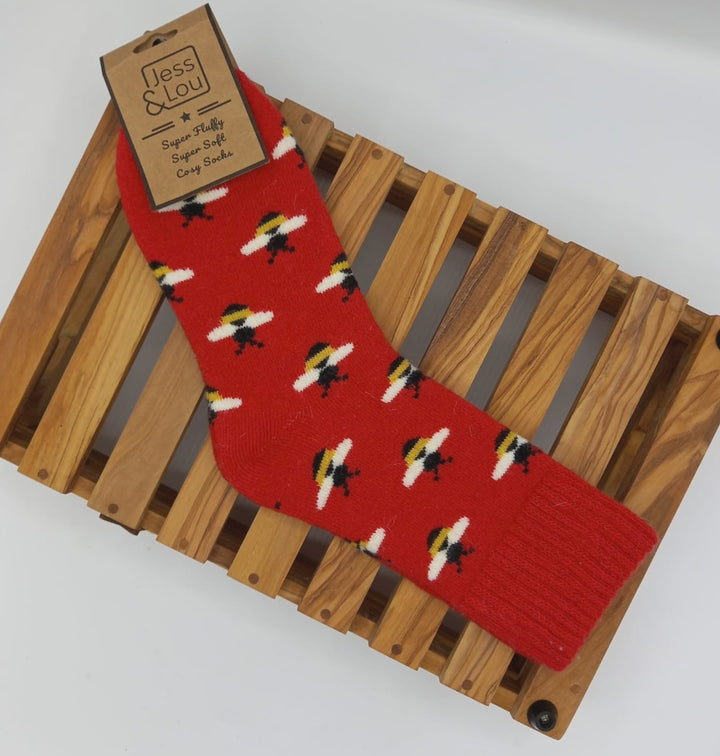 Busy Bees Cosy Knit Red Ladies Socks