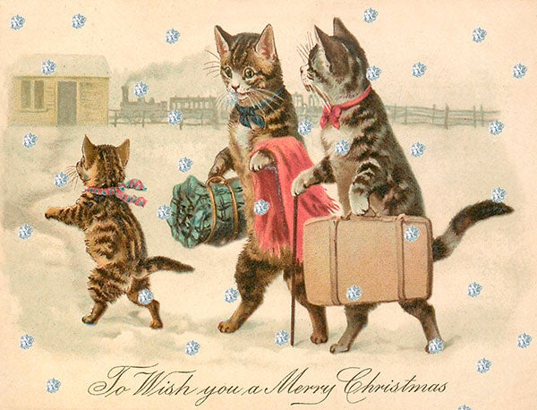 Holidays in the Snow Vintage Cats Mini Christmas Card