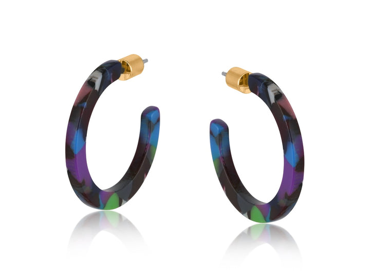 Celine Thin Resin Hoop Earrings Black Multicolour