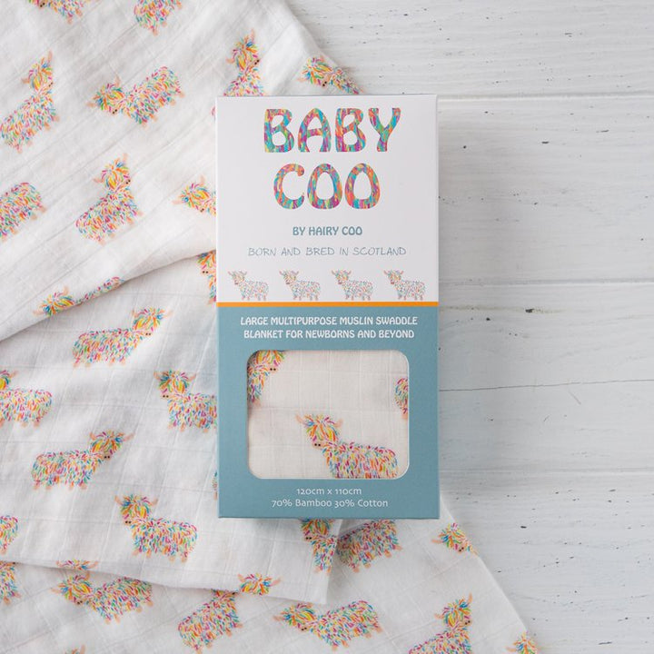 Baby Coo Highland Coo Muslin Baby Swaddle
