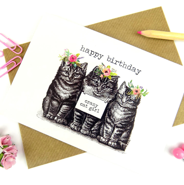 Happy Birthday Crazy Cat Girl card