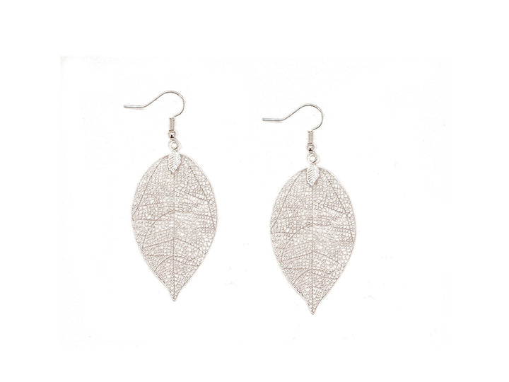 Large Delicate Silver Filigree Leaf Earrings