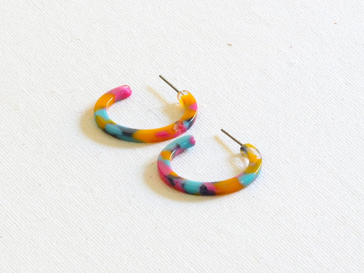 Diana Tiny Hoop Resin Earrings Pink Multi