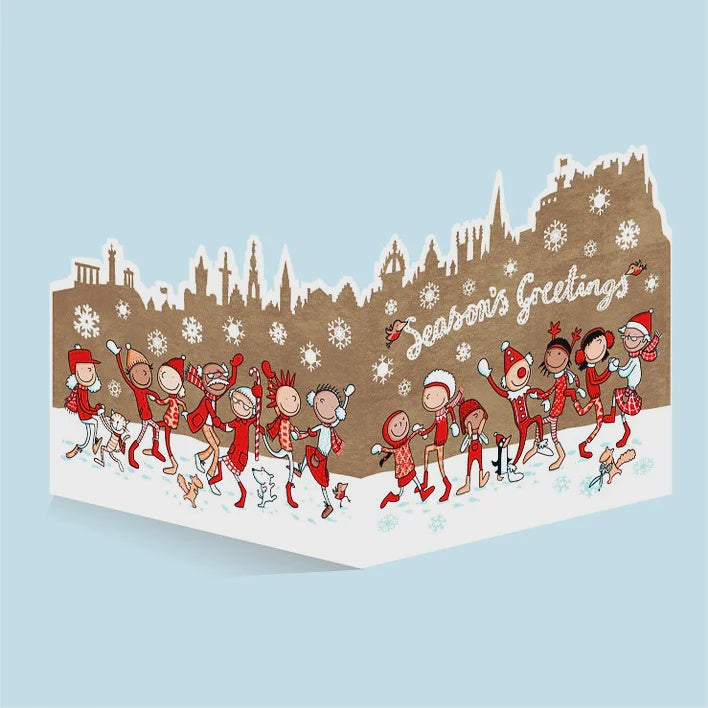 Edinburgh Skyline Ceilidh Die Cut Christmas Card