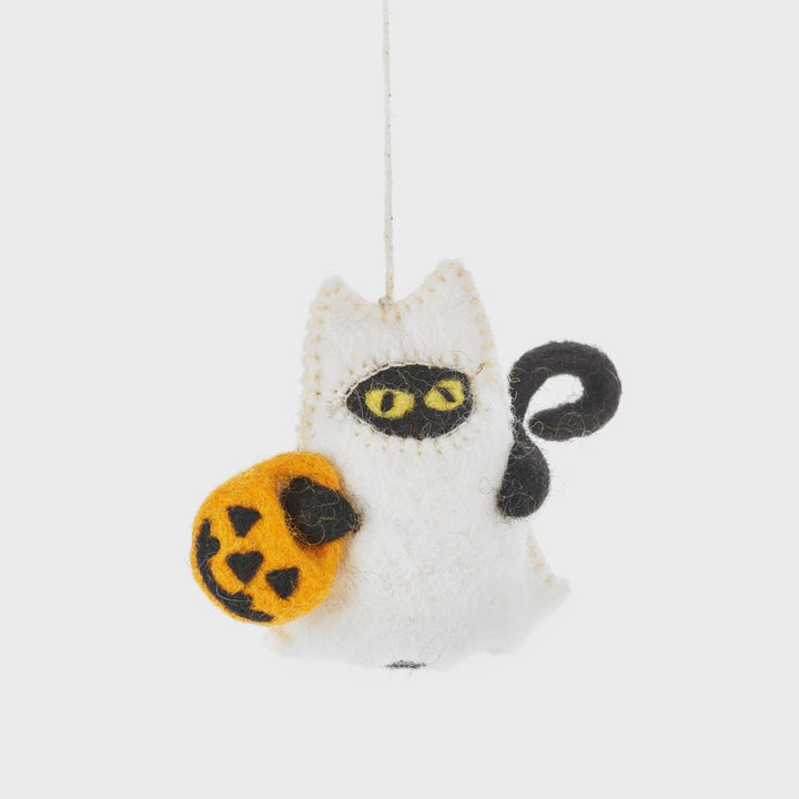 Handmade Felt Boo! Cat Hanging Halloween Decoration