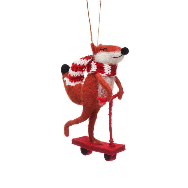 Fox On Scooter Felt Decoration