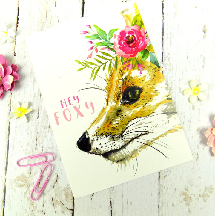 Watercolour Fox Floral Postcard