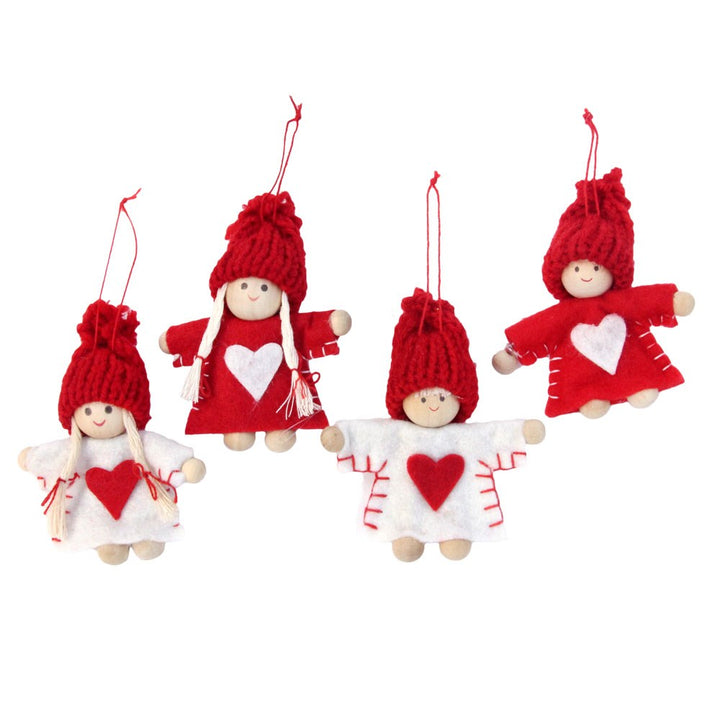 Felt Red/White Scandi Dolly Decorations Assorted