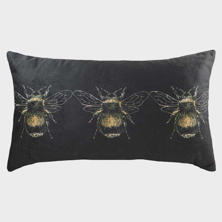 Black Gold Bee Print Cushion Charcoal 30 x 50