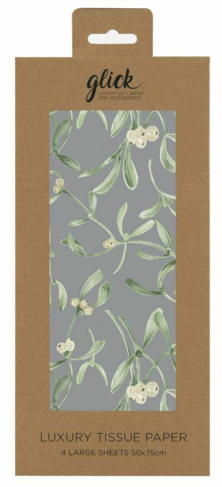 Grey Mistletoe Print Christmas Tissue Paper Pack