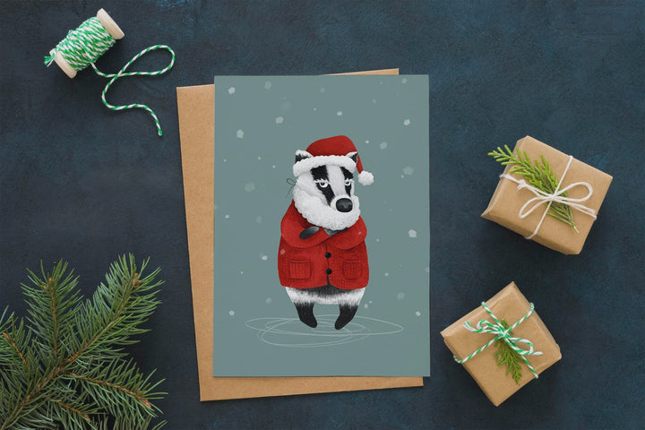 Grumpy Badger Christmas Card